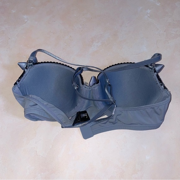 Fredericks Of Hollywood Blue Black Lace Bow Bra - Picture 2 of 3